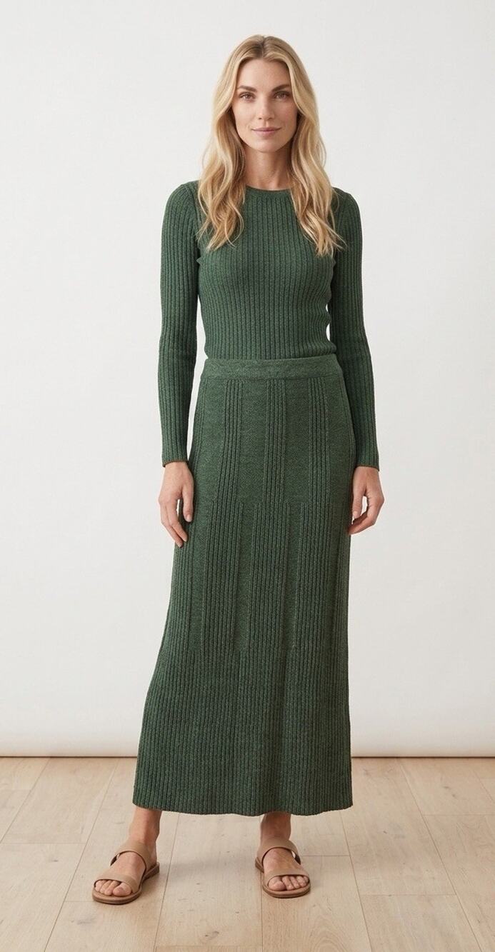 American South Side Size S/M Alpaca Peruvian Wool Knit Maxi Skirt Green Brown